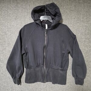 Lululemon Hugged Waist Cotton Zip Hoodie Black Womens Size 8 READ DESCRIPTION